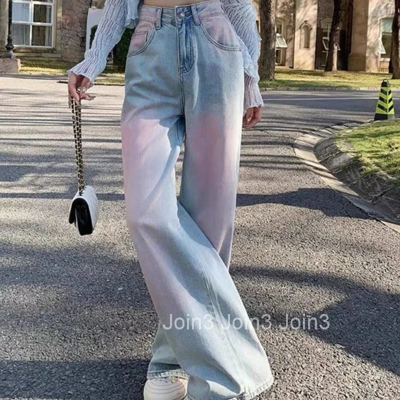 Womens Jeans Tie Dye Denim Pants for Women High Waist Shot Wide Leg Trousers Pant Vibrant 2025 Korean Style Original 2000s Y2k Z