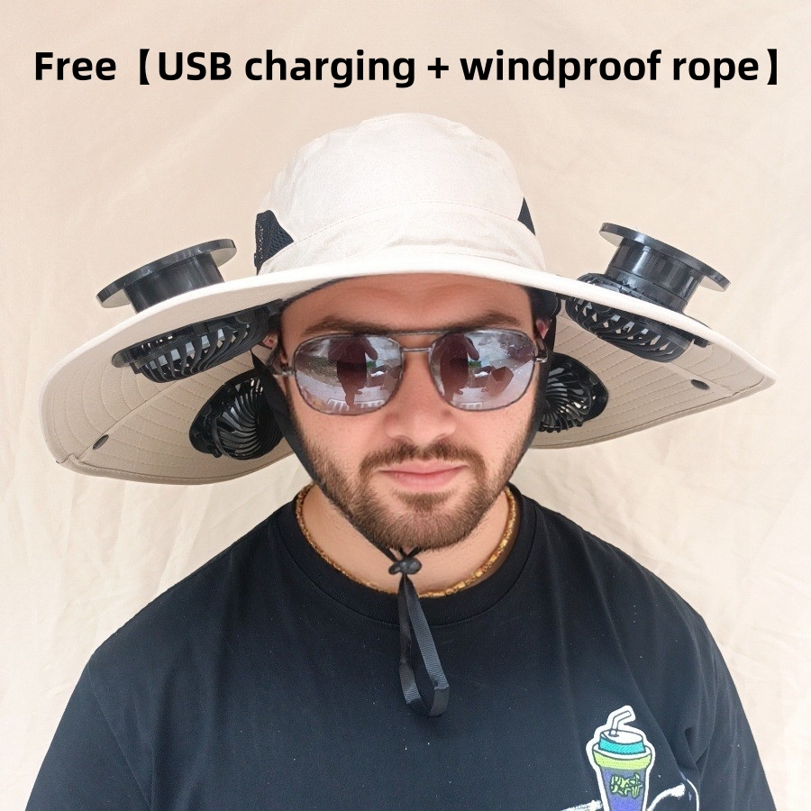Waterproof Bucket Hat Sun Cap Tactics Wide-Brimmed Outdoor Fan Hat with Solar Charging Breathable Mesh Adjustable Speed Cap Hat Fishing foldable sun v