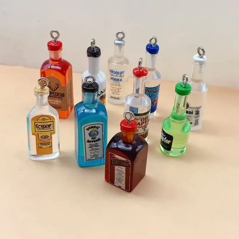 10pcs Mini Alcoholic Drink Bottle Resin Charms Wine Bottles Pendant For Earring Keychain Diy Cute Jewelry Making 250609