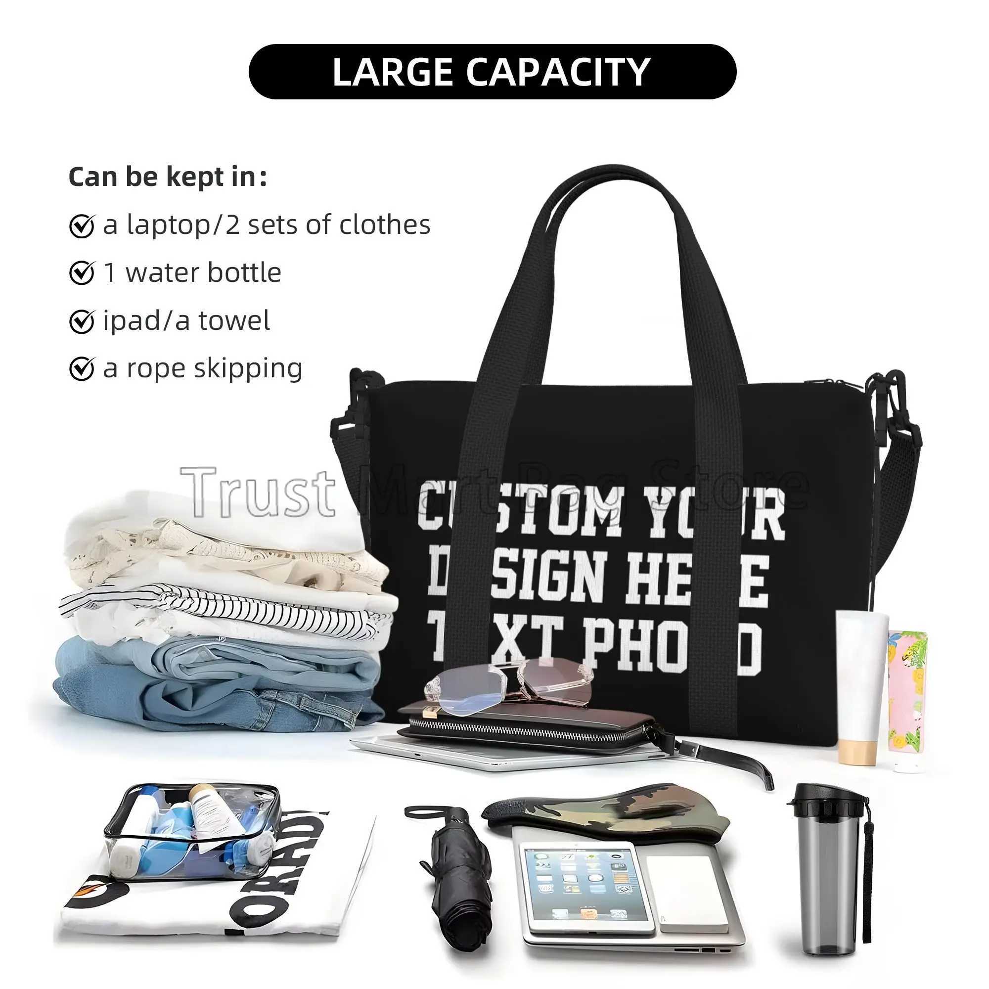 Custom Your Design Text Photo Print Duffle Bags Personalized Durable Weekender Overnight Bag for Women Men Travel Luggage Bag W250618