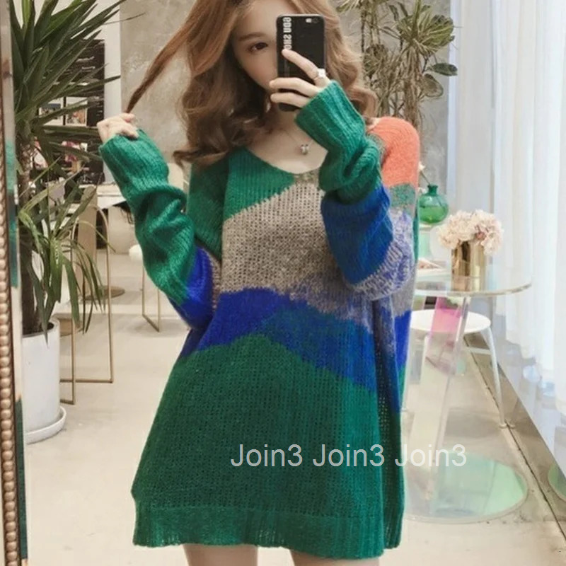 Pink Blue Long Knitted Top for Women Green Ladies Sweaters 2025 New Collection Streetwear Sale Crochet Autumn Winter In Pullover