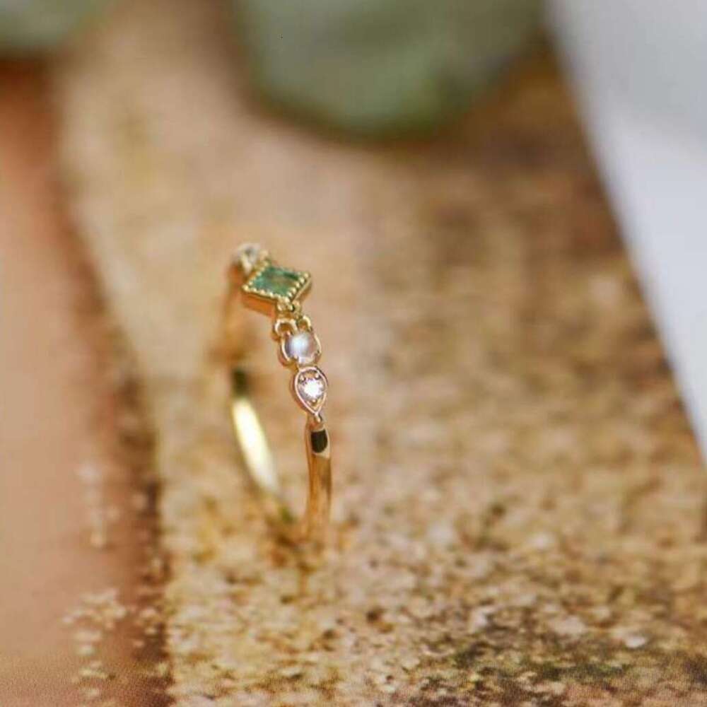 Spring Banquet High Imitation Natural Emerald Zircon Moonstone Fashion Light Luxury Versatile Thin Band Finger Tail Ring