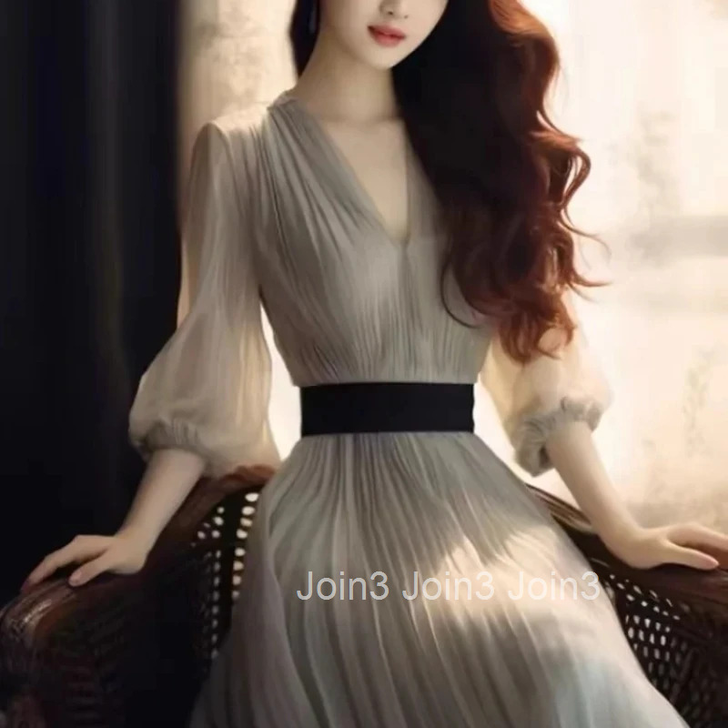 A Line Chiffon Female Dress Splicing Womens Long Sleeve Dresses Designer Clothes Cheap Casual Xxl Thic 2025 Fashion Clothing X