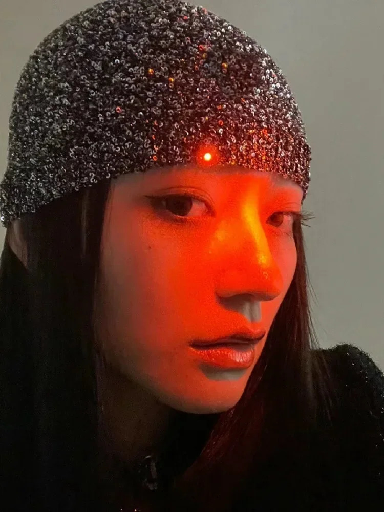 Korean Style Y2k Shiny Cold Cool Street Knit Hat Autumn Winter Girl Glitter Fashion Knitted Bag Head Beanie Hat 250618