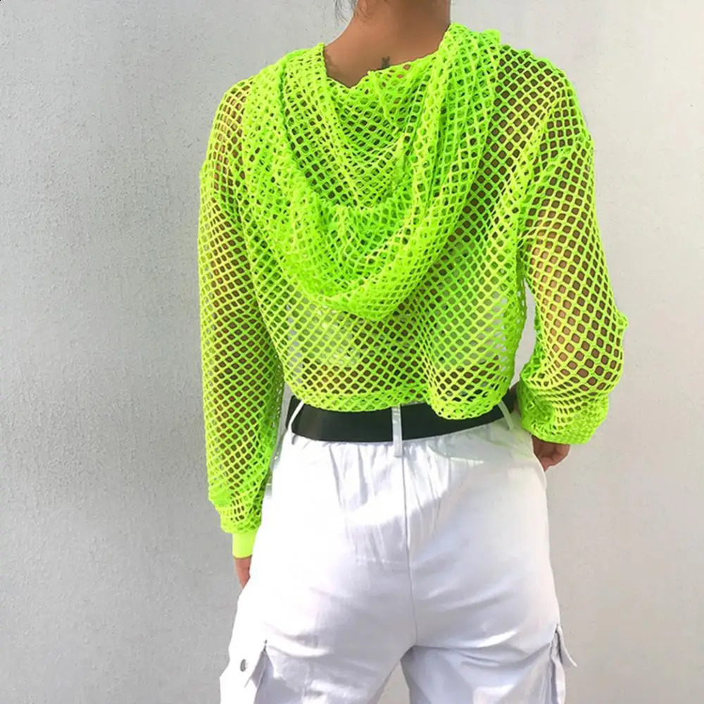 Women t shirt Casual Vest Bra Cover Fish Net Hollow out Drawstring Micro Length Hoodie Crop Tanks Top Oversize Women t shirt 250614