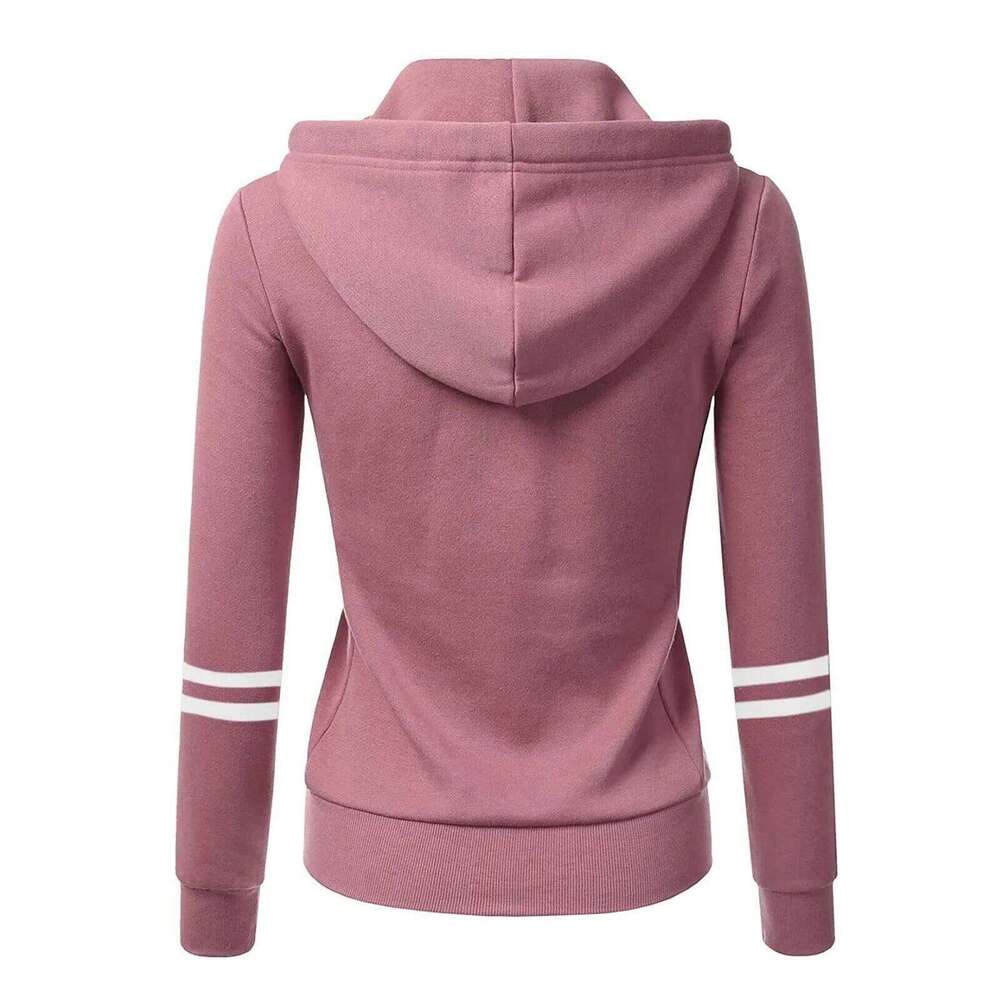 Trendy Female Zip-Up Hooded Sweater: Versatile Long Armwear Ideal for Cooler Weather