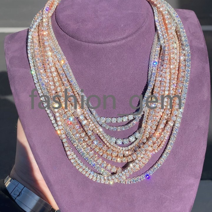 925 Sterling Silver Hiphop Chain with VVS Moissanite Sparkling 5mm Iced out Tennis Chain Necklaces Product Category