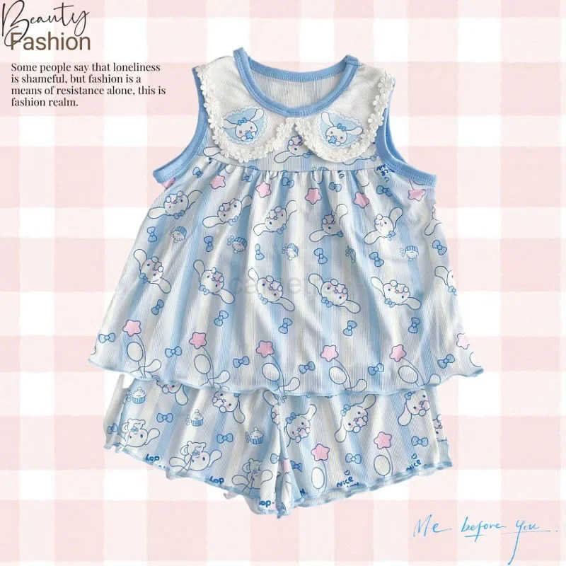 Sanrio Sanriou Kuromi Cinnamoroll Model Sleeveless Suit Home Clothing Summer 2025 Thin Childrens Pajamas Girls Pajamas Cartoon Gift XJ250618XJ250618