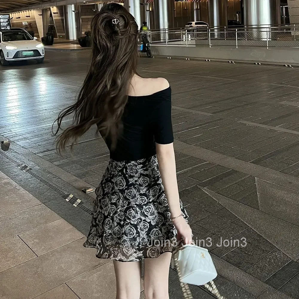 Short Tight Patchwork Floral Skirts for Women Wrap Ruffle Mini Gyaru Clothing Sales Vintage Aesthetic Y2k Casual V Woman Skirt