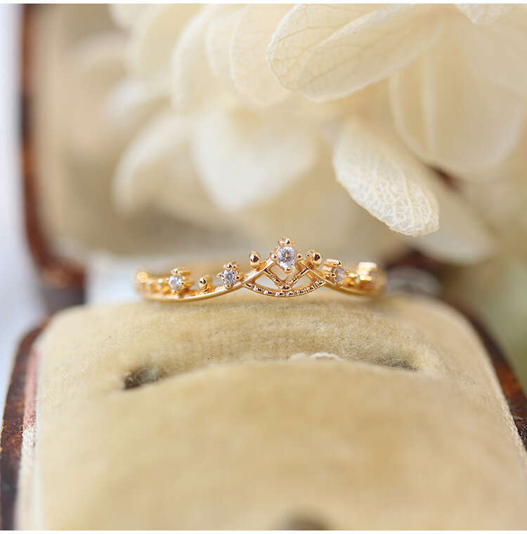 Lily of the Valley Flower Language Same Style Hollow Crown Lace Stackable Tail Light Luxury Versatile Ring
