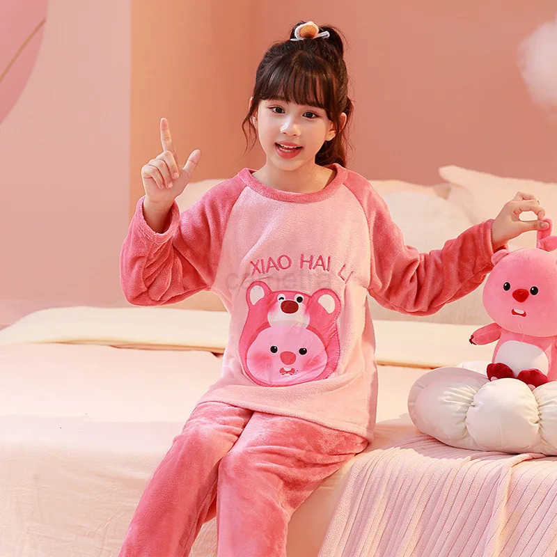 Sanrio Childrens Sleepwear Loungewear Girls Autumn and Winter Coral Fleece Thickened Set Pajama Girl Robe Clothing XJ250618XJ250618