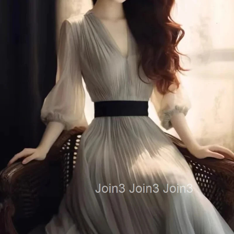A Line Chiffon Female Dress Splicing Womens Long Sleeve Dresses Designer Clothes Cheap Casual Xxl Thic 2025 Fashion Clothing X