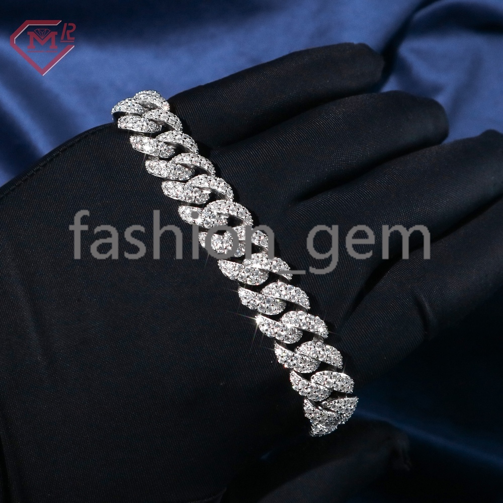 Pass Diamond Test Moissanite Cuban Chain Bracelet Necklace Custom 2 Rows Miami Silver 925 Moissanite Cuban Link Chain