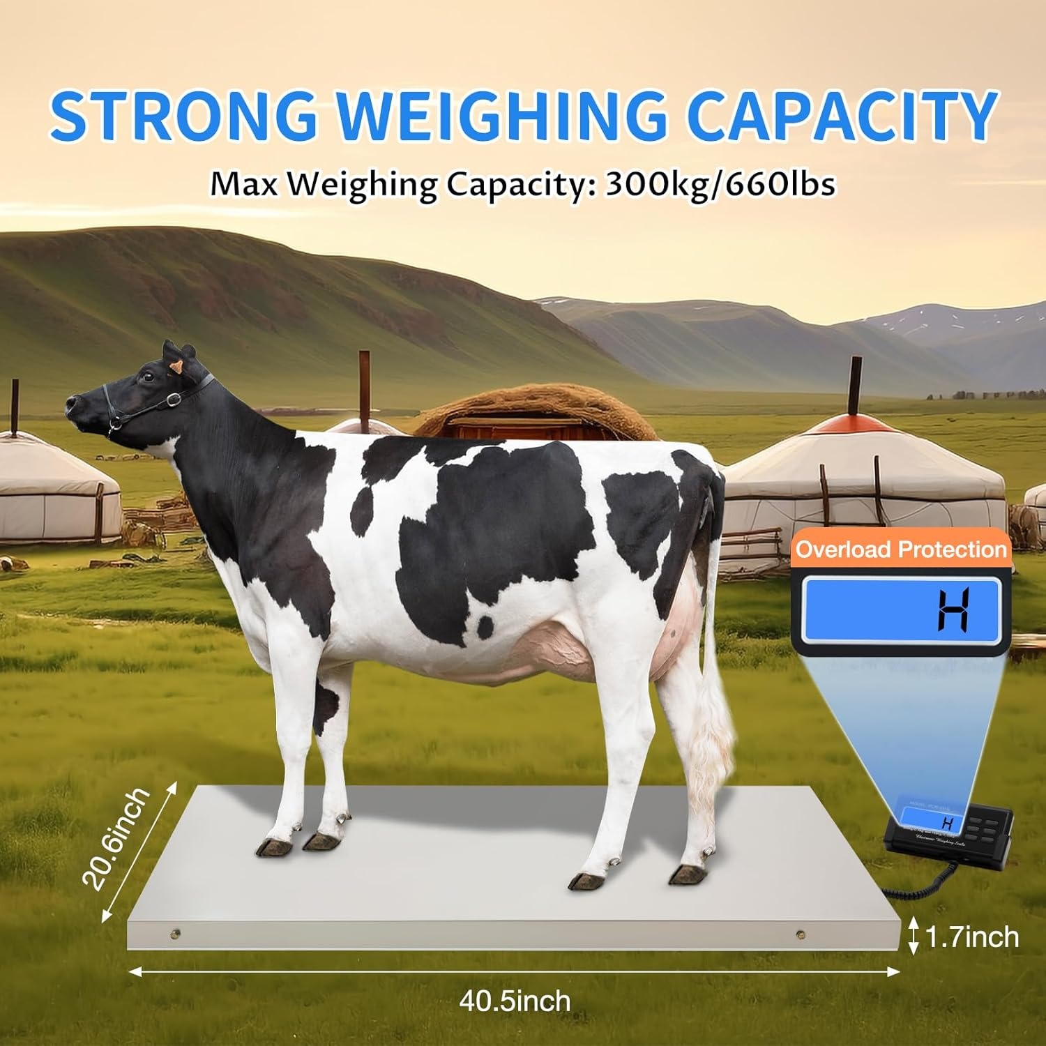 Digital Veterinary Scale Large Platform Livestock Animal Scale with Power Adapter for Pets Cattle Dogs Cats Vet Clinic Farm Use