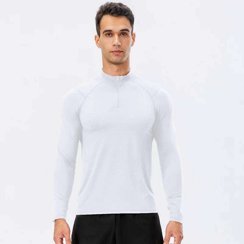Men's Quick-Dry Long-Sleeve Running Shirts for Autumn Fiess, Ustad Training Sweatshirt with Half-Zip, Base Layer Underwear