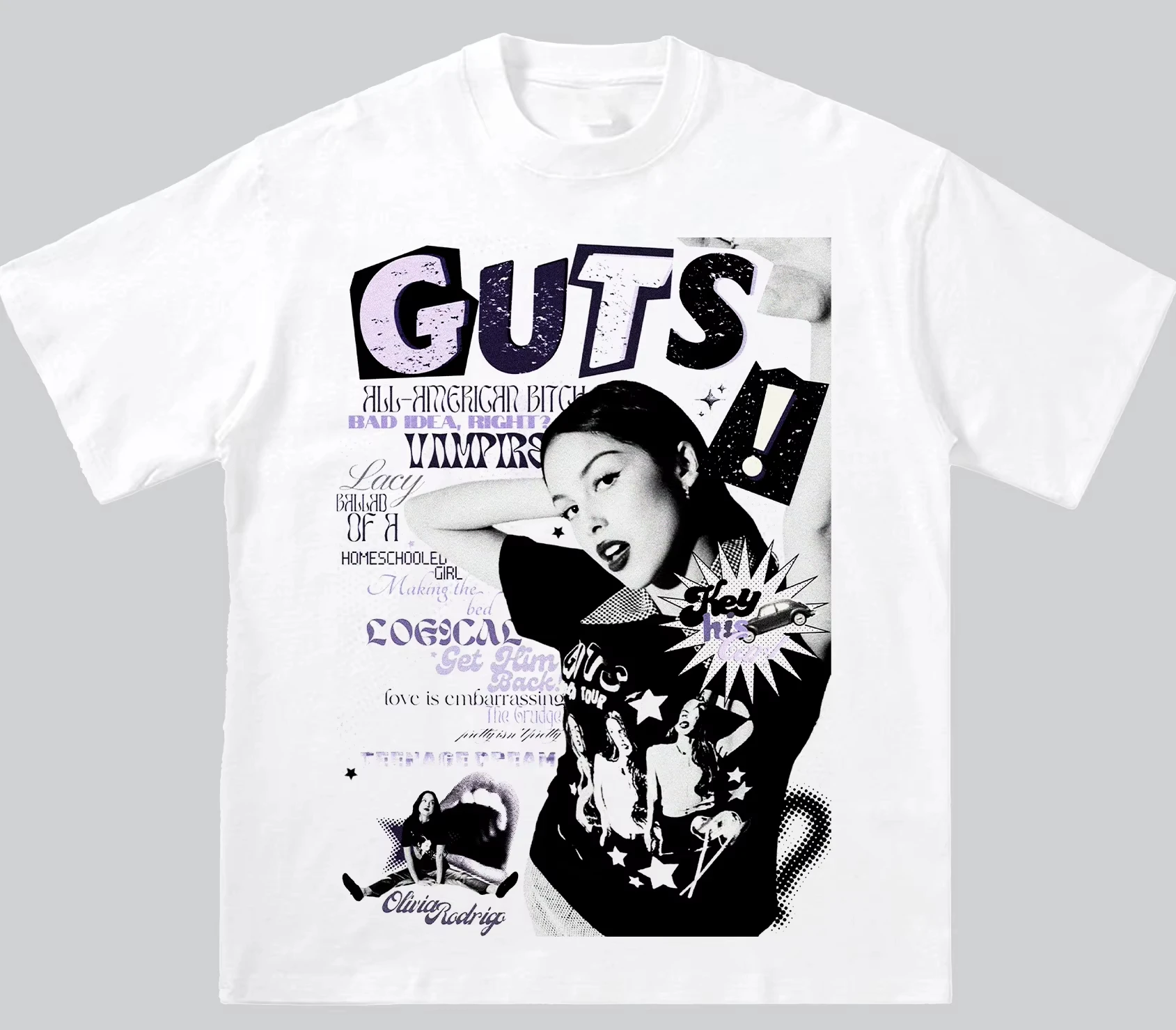 Summer Fashion 2025 Olivia Rodrigo Yaya Peripheral GXYY Short Sleeve T-shirt GUTS Digital Print Pure Cotton Men and Women
