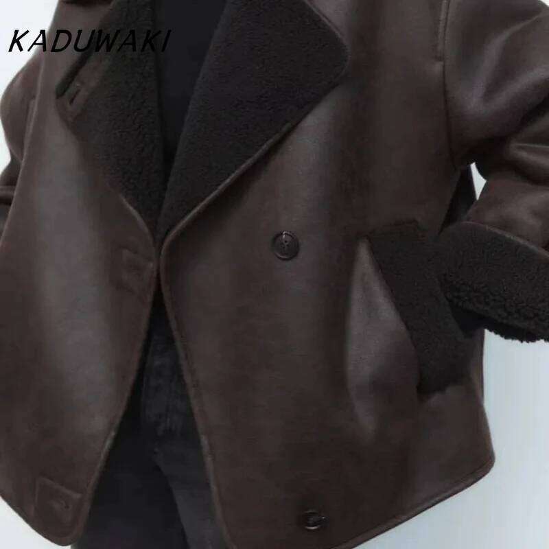 KADUWAKI American Retro Lapel Long-sleeved Jacket ZR Home Winter Street Style Loose Double-sided Padded Thickened Coat
