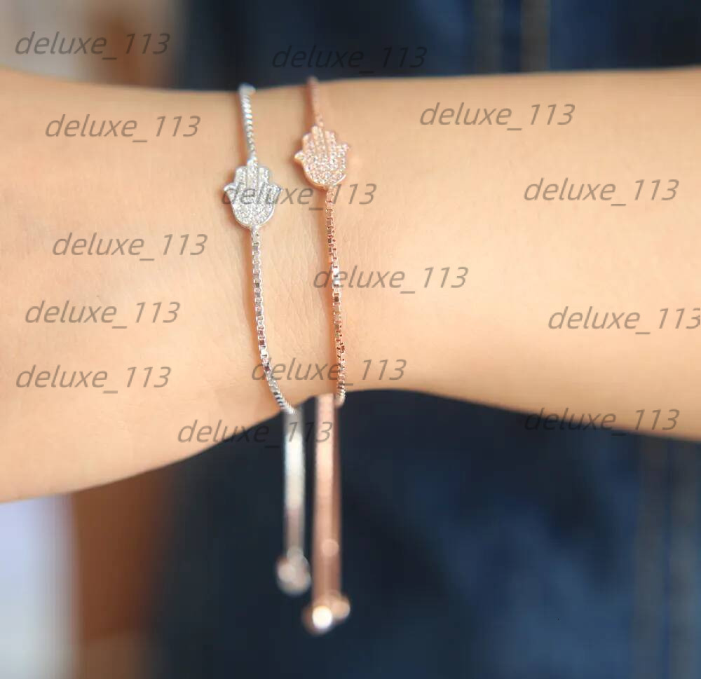 Adjust Slider Chain Tiny Cz Paved Hamsa Hand Charm Bracelet Sterling Sier High Quality Lucky Lovely Girl Women Gift Jewelry