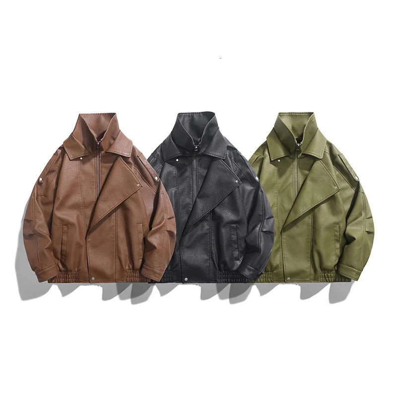 Windbreaker PU Leather Jacket Men Black Green Brown High Quality Fashion Jacket Spring Motorcycle Autumn Comfort Coats 250618