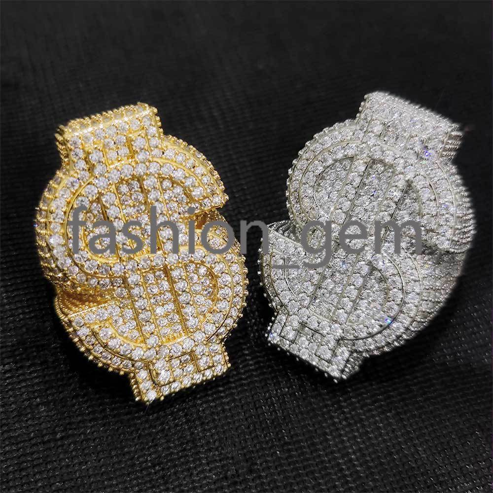 Hip Hop S925 Silver Moissanite Cross Ring Personality Trend Mens Ring