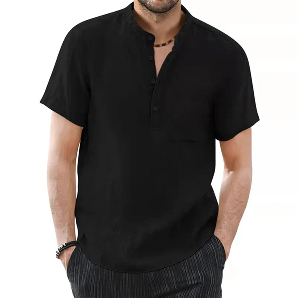 Mens Short Sleeve T-shirt Cotton and Linen Casual Mens T-shirts Solid Color Summer Shirt Male Cozy Breathable 250616