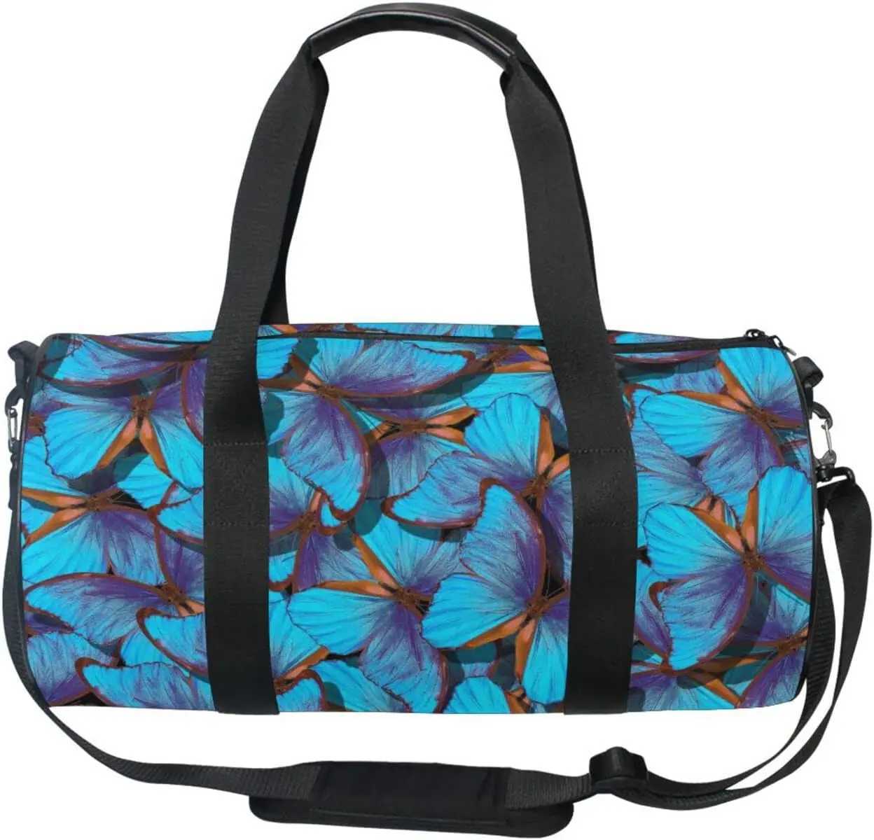 Round Duffel Sports Bag Blue Butterfly Lightweight with Inner Pocket Gym Bag for Men Women Duffle Bag for Travel Sports W250618