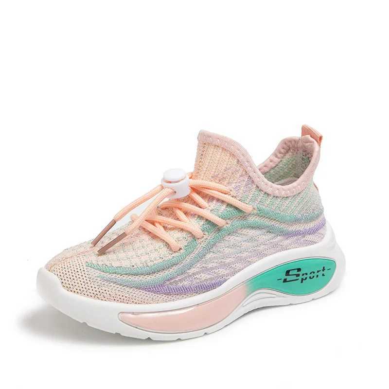 Girls sports shoes breathable 2025 spring and summer new fly woven mesh surface childrens running shoes soft sole Z250618