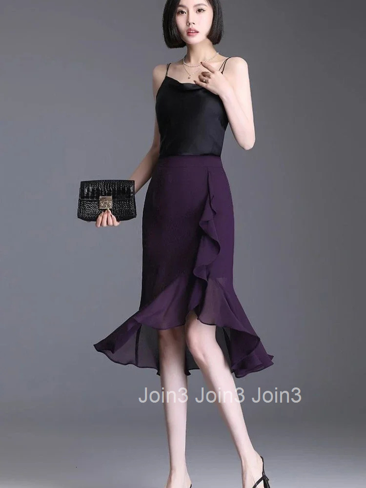 Ruffle High Waist Woman Skirt Midi Chiffon Tight Skirts for Women Purple Wrap Korean Style Clothing Sales Quality Summer 2025 V
