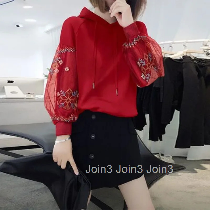 Red Blue Woman Tops With Orint On Hooded Sweatshirt for Women Korean Fashion New In Streetwear Y2k E Sweat-shirt Novelty Hoodies