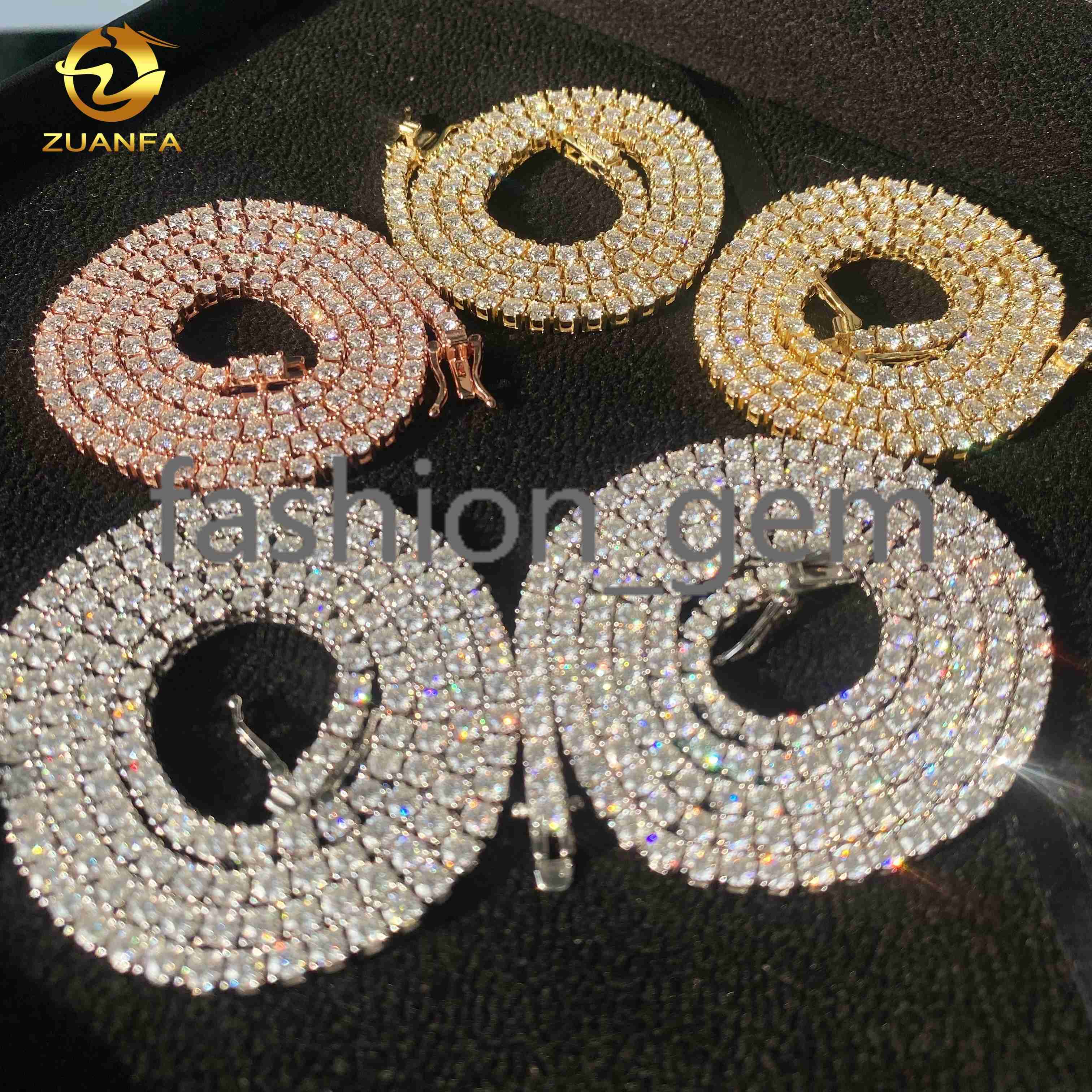 925 Silver Hip Hop Tennis Choker Chain Iced Out Jewelry 2mm 3mm 4mm 5mm 6.5mm VVS Moissanite Diamond Chain Tennis Necklace