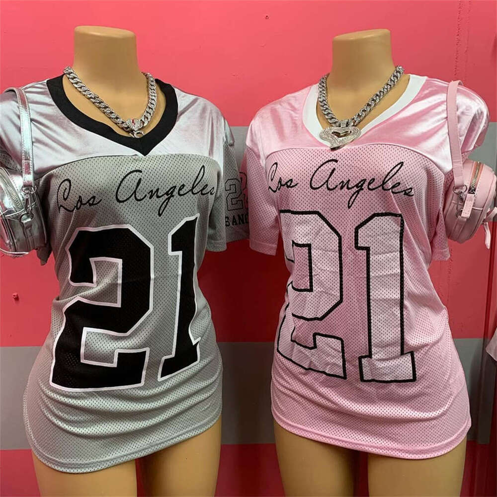 New Fashion Street Print Color-Block Loose Casual Short Sleeve Top V-Neck Sports Style T-Shirt Women's Clothing B5