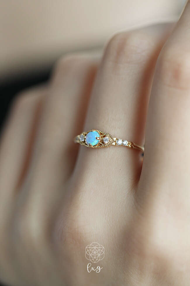 Eye of Horus Oil Painting-Like Beauty Iridescent Gold-Plated Opal Light Luxury Open Ring for Women