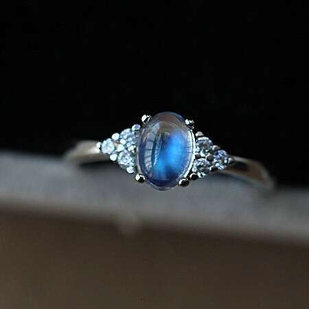 Sri Lankan Natural Moonstone Ring with Blue Light Glass Body, Simple and Versatile Gift for Women