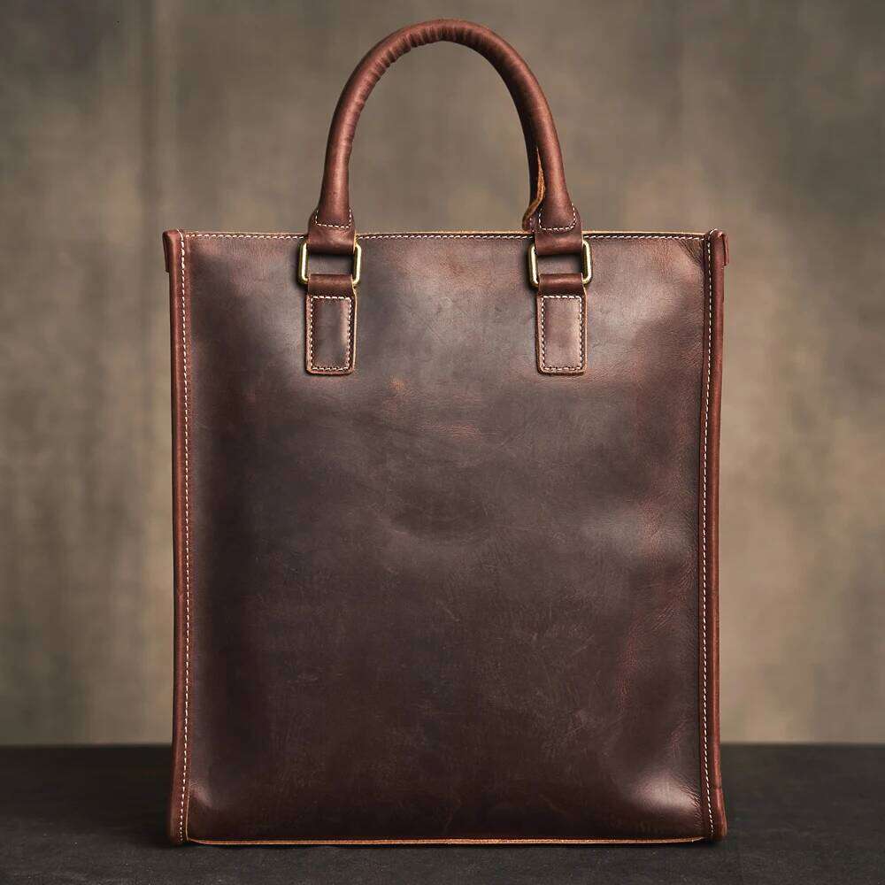 Genuine Handbag Vintage Large-Capacity Man Cowhide Briefcase Leather Business Trip Computer Bag