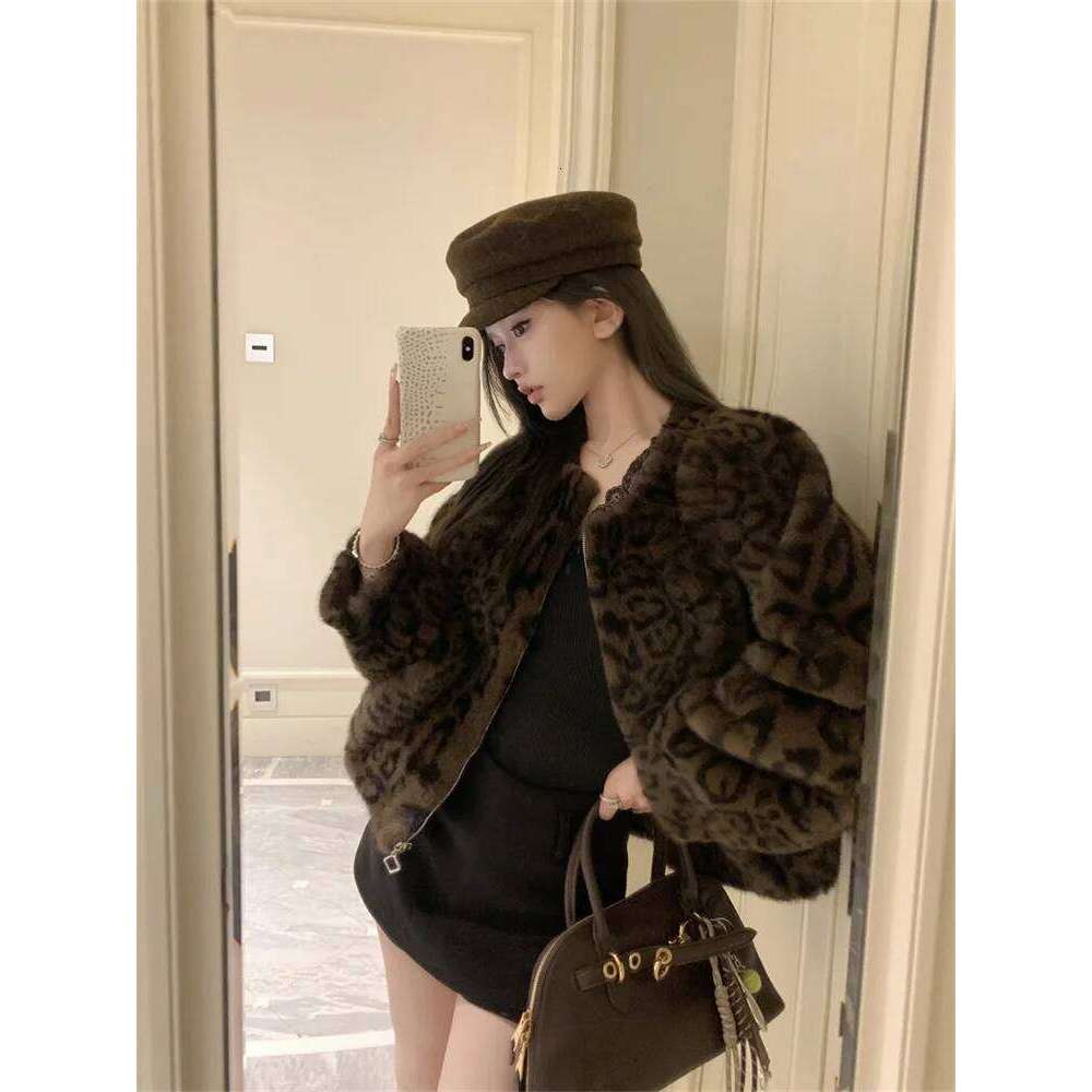 Fashion Women Leopard Fur 2024 Autumn New Plush Fluffy Jackets Zipper Up High Street Sexy Short Winter Coat Jaquetas