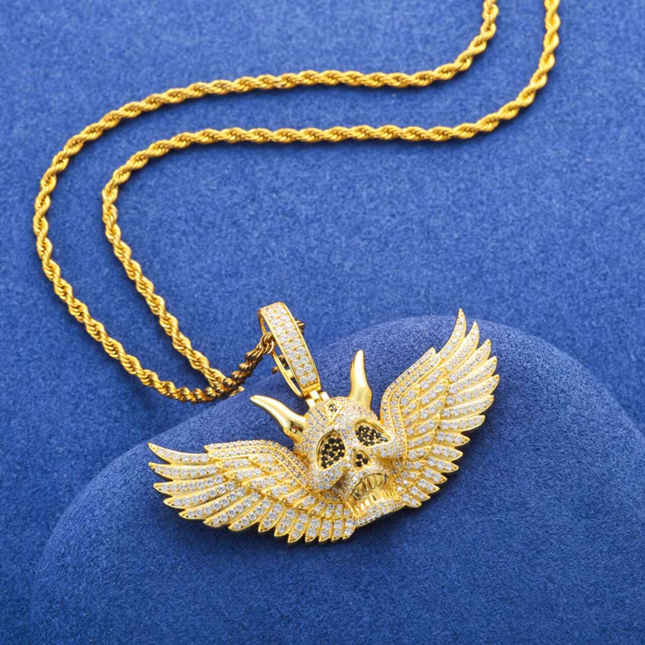 Luxury Hip Hop Solid 925 Silver Moissanite Diamond Pendant Necklace Premium Accessory with Fallen Angel Wings Demon Design