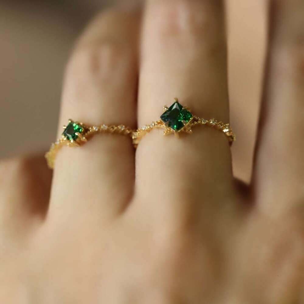 Color Inlay Natural Tsavorite Emerald Same Style Light Luxury Versatile Ring