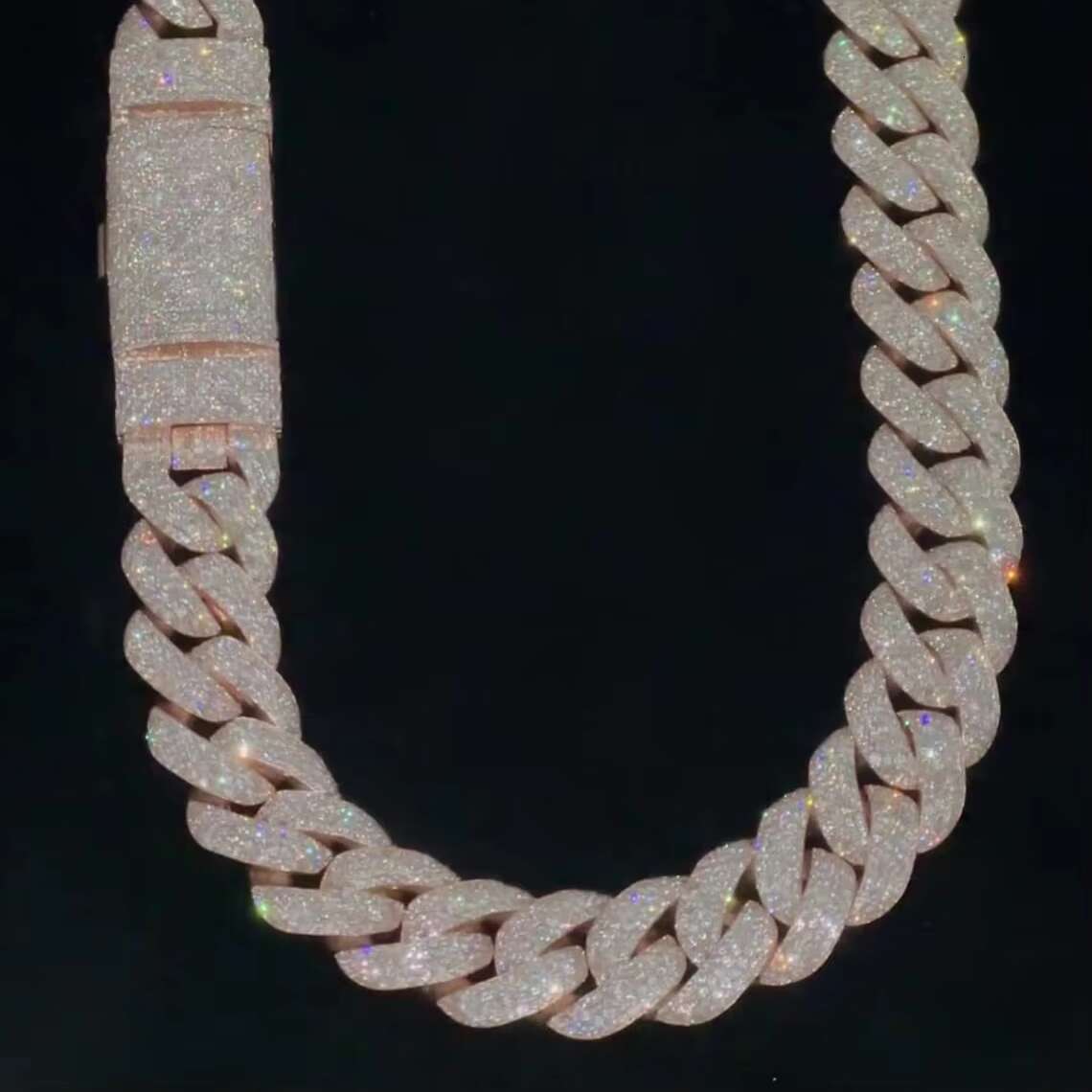 Thick Cuban Link Chain VVS Diamond 925 Silver Pink Rose Gold Plated Iced Out Miami Moissanite Cuban Chain