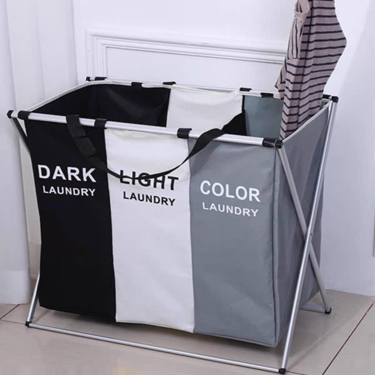 Foldable dirty clothes basket storage box X-shaped printing foldable three-grid household laundry basket classification storage basket laundry basket 