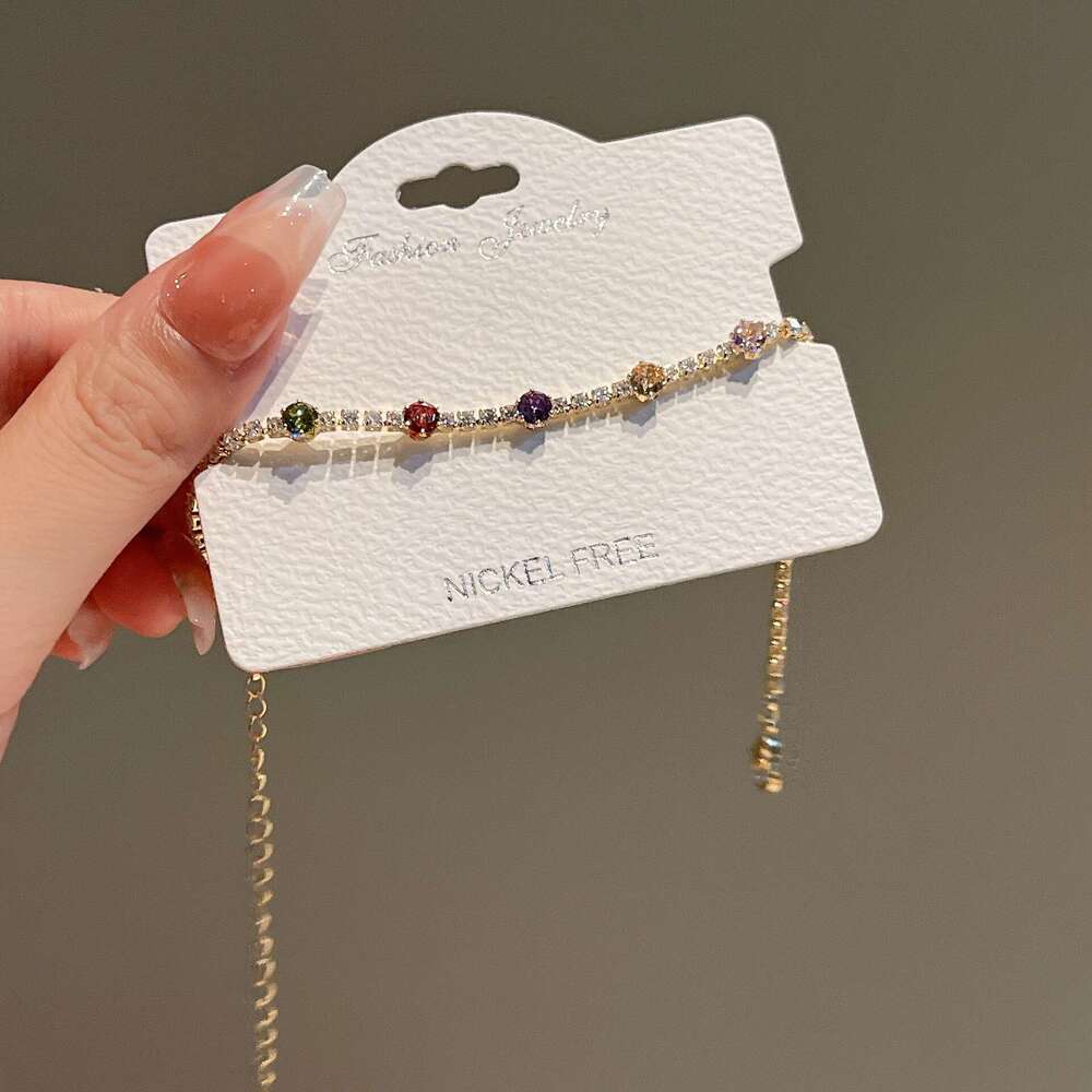 Ultra-fine Delicate Exquisite Colorful Zircon Bracelet 2023 Internet Celebrity Style Dongdaemun Personality Lobster Clasp Jewelry J730