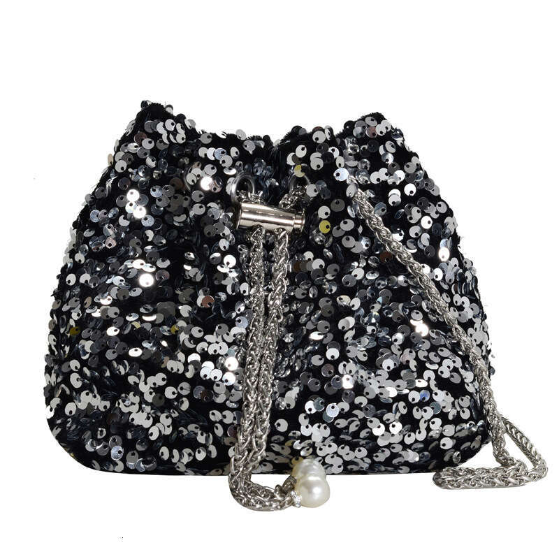 2025 Fashion Personality Sequin Drawstring Bucket Stylish Versatile Chain Shoulder Crossbody Bag