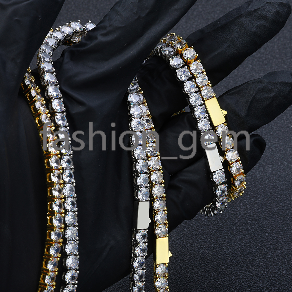 Moissanite Tennis Chain Necklace 925 Silver Iced Out Round Cut Pass Diamond Tester Tennis Chain Womens Fine Jewelry Gift