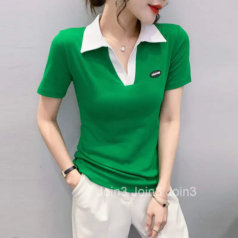 Womens T Shirts with Sleeves Top Plain Polo Neck Shirt White Clothes Youth Synthetic Cute Trend Y2k Fashion Luxury Cotton Sale