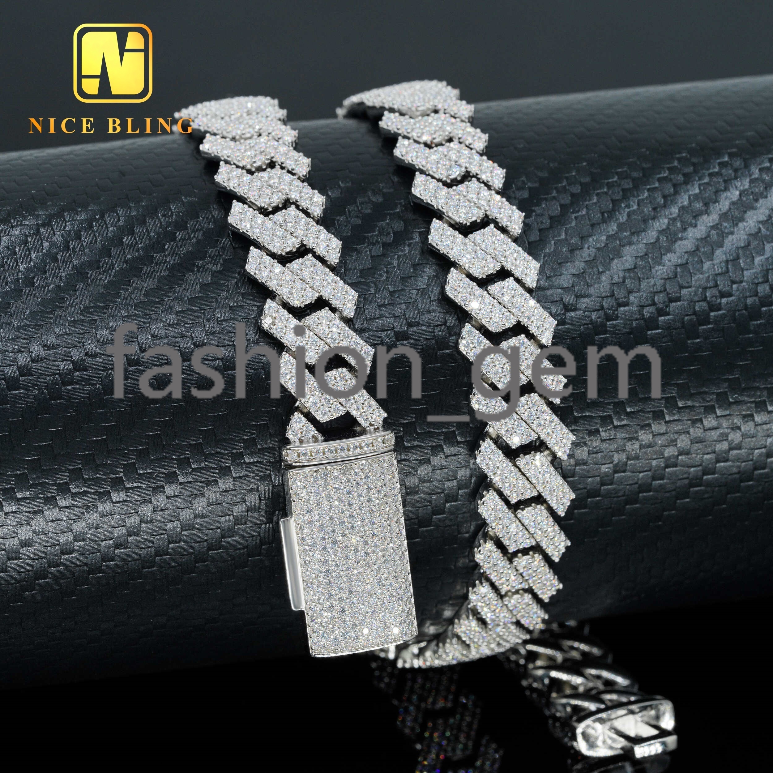 Icy Cuban Link Necklace Rhodium Plated 925 Silver Moissanite Cuban Chains Hip Hop 13mm 15mm Cuban Chain Bracelet for Men Women