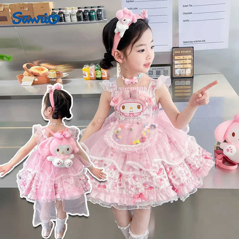 Sanrio Sanrio Cosplay Mymelody Lolita Princess Dress Summer Children Costume Dress Puffy Skirt Suit Cute Girl Birthday Kawaii Gifts XJ250618