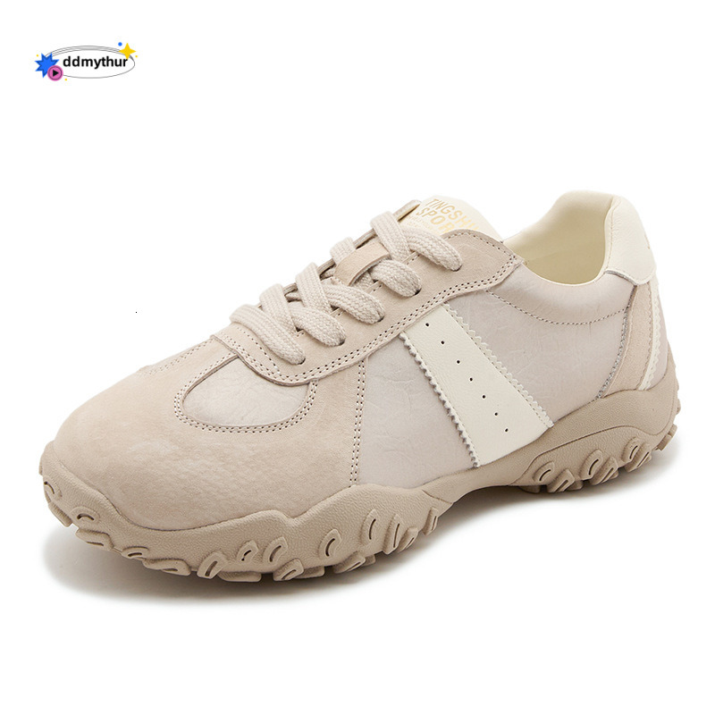 Genuine Leather Thick-Soled German Training 2025 Spring New Versatile Breathable Soft-Soled Comfortable Casual Shoes for Women ddmythur