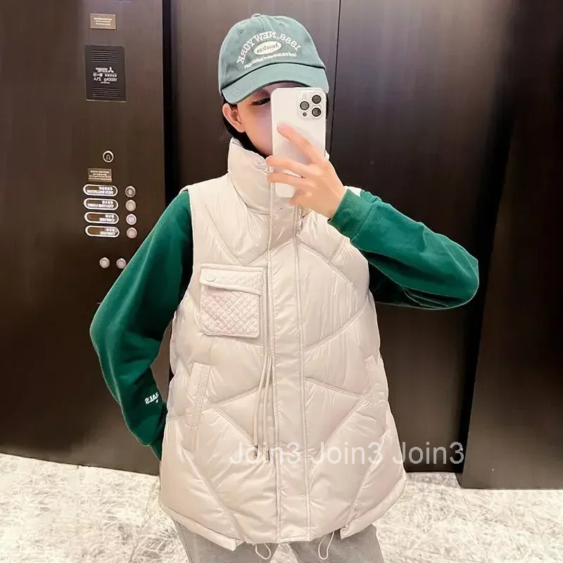 Quilted Womens Vests Drawstring Demi-season New Outerwear Cold Trend 2025 Lady Padded Cotton Giletes Elegant Autumn Sleeveless