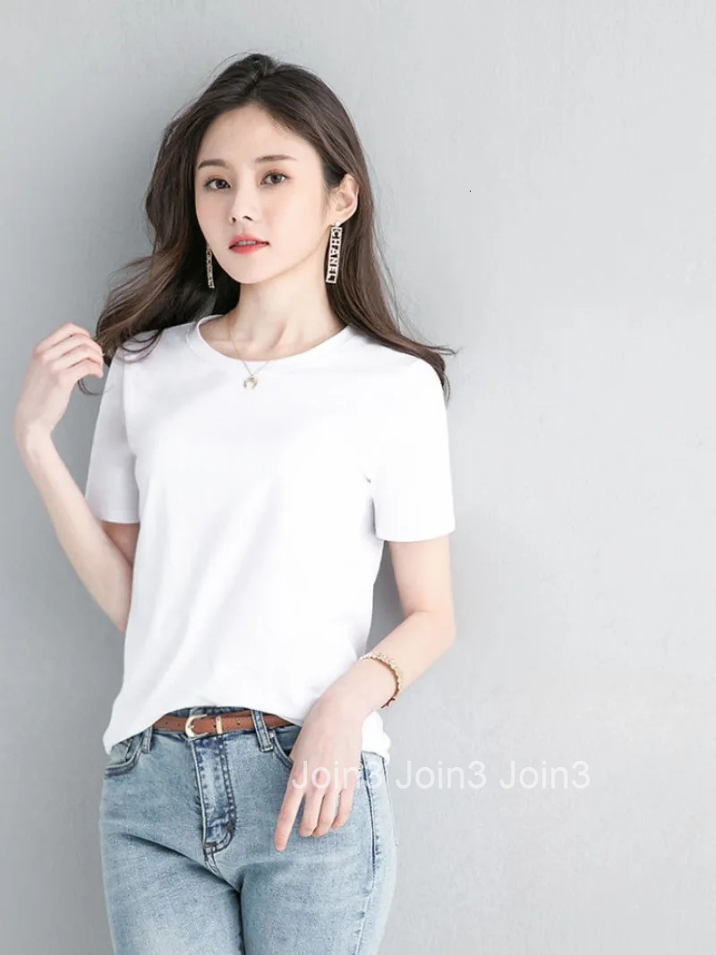 100% Cotton T Shirts for Women Causal Female Top Short Sleeve Plain Tees Slim Clothes O Neck Black White Loose Tall Pulovers Hot