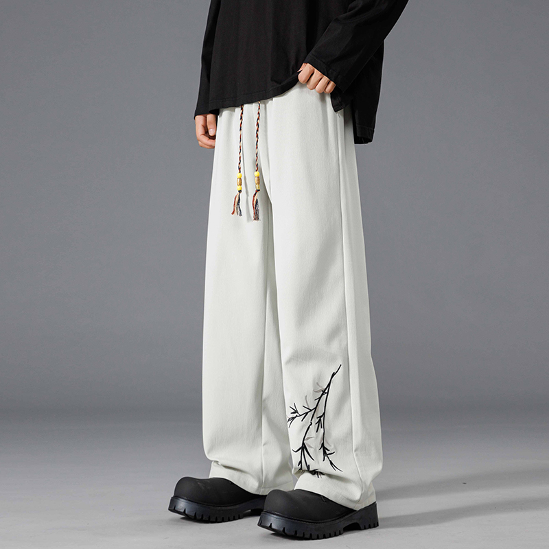 Designer Men's Summer Casual Pants Teenagers' Embroidered Straight-Leg Trousers Black Sports Versatile Loose-Fit Long Pants
