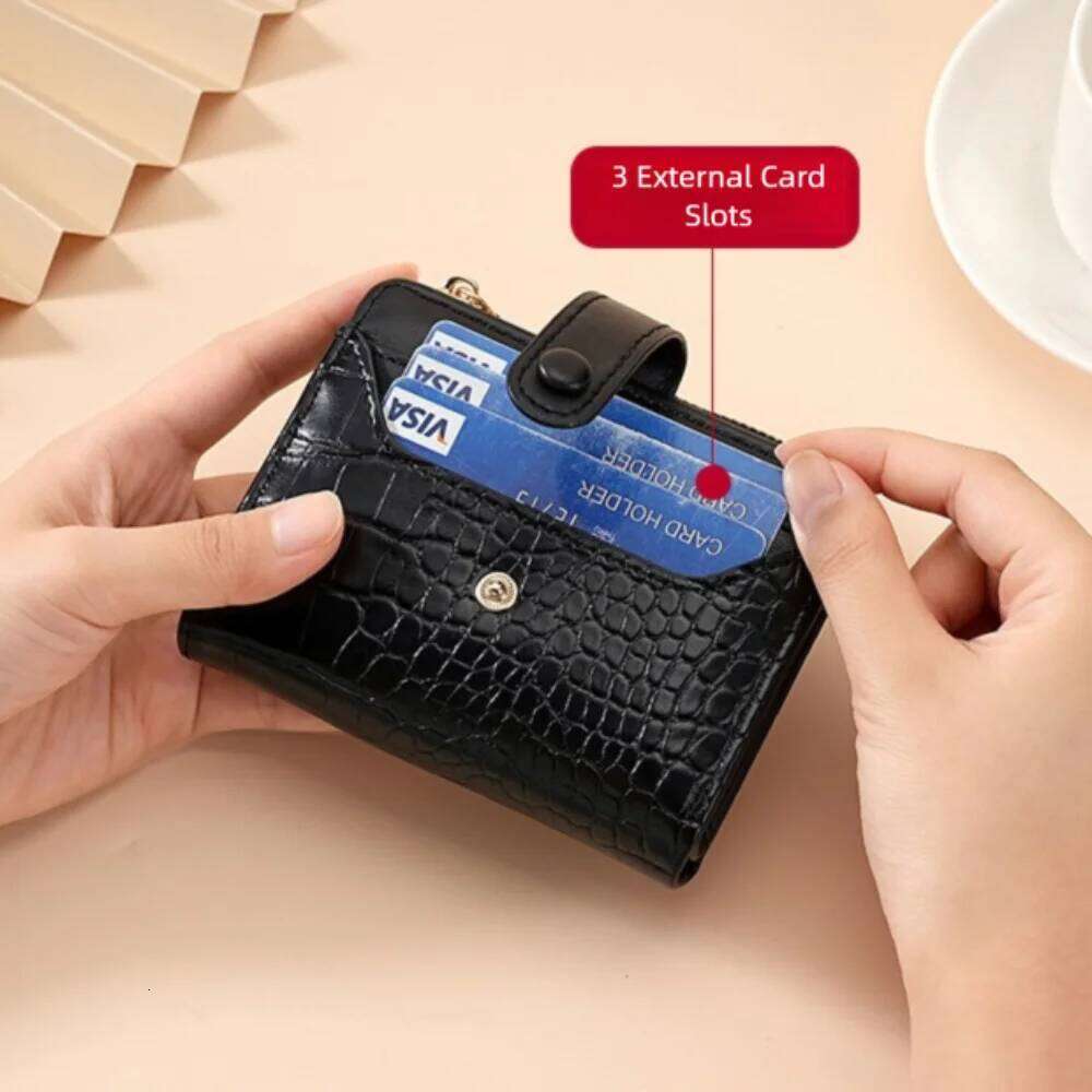 PU Women's Short Crocodile Print Multiple Card Slots Coin Purse Waterproof Solid Color Leather Wallet for Women